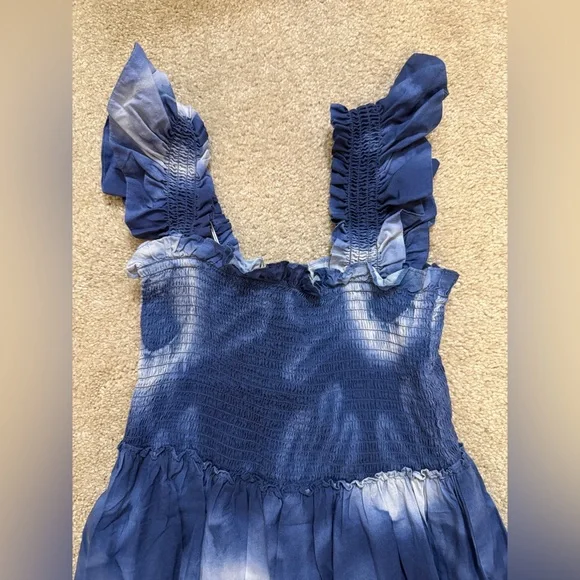Tuckernuck Rory Blue Dye Ruffle Sleeve 100% Cotton Midi Sundress Small - Picture 5 of 11